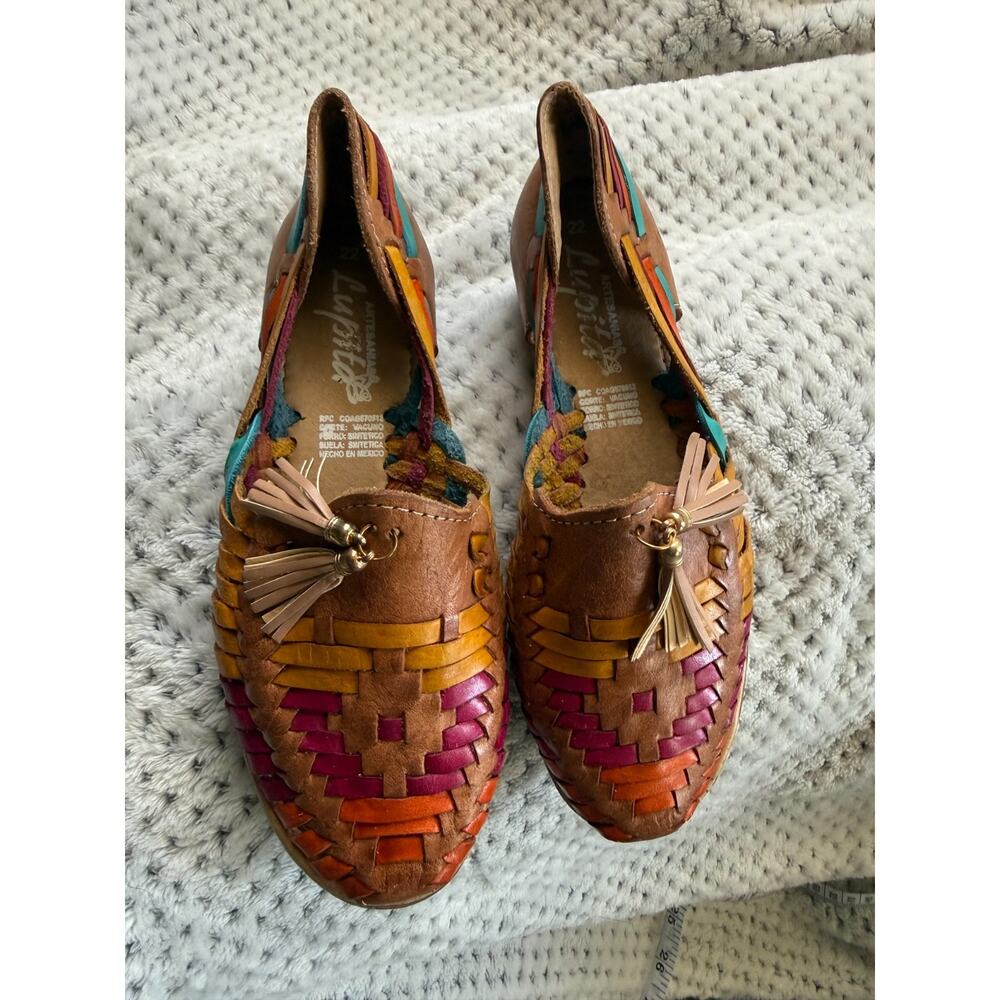 Women's Authentic Mexican Huarache Flats Leather Rainbow Slip On; Size 5 - Picture 2 of 5